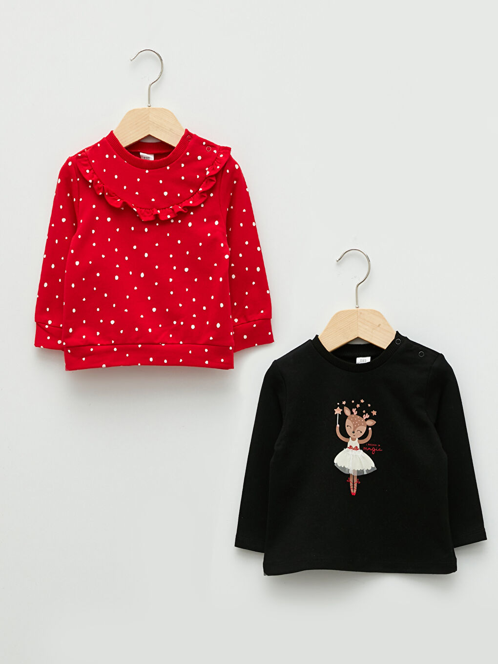 Kırmızı Bisiklet Yaka Uzun Kollu Baskılı Kız Bebek Sweatshirt 2'li