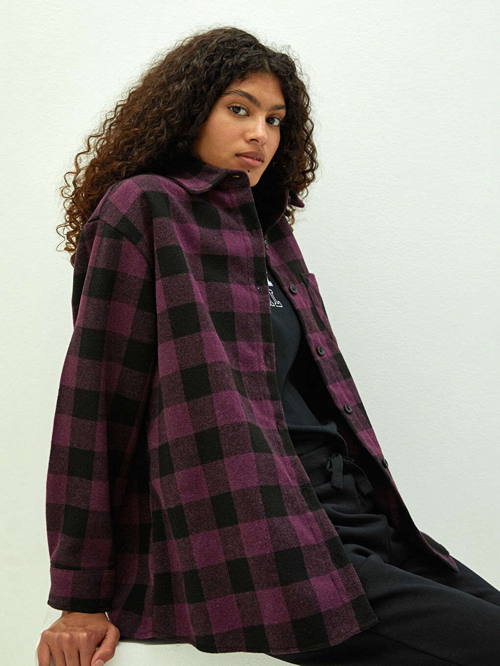 LCW Vision Plaid Long Sleeve Gabardin Women's Lumberjack Shirt with Front Button Closure -W1AS02Z8-LP7