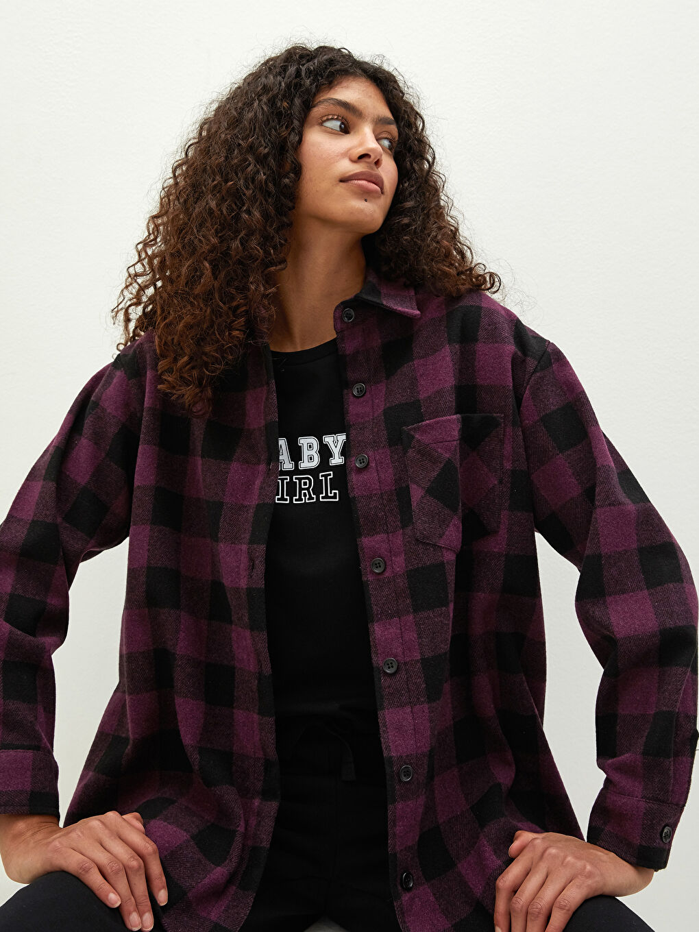 LCW Vision Plaid Long Sleeve Gabardin Women's Lumberjack Shirt with Front Button Closure -W1AS02Z8-LP7