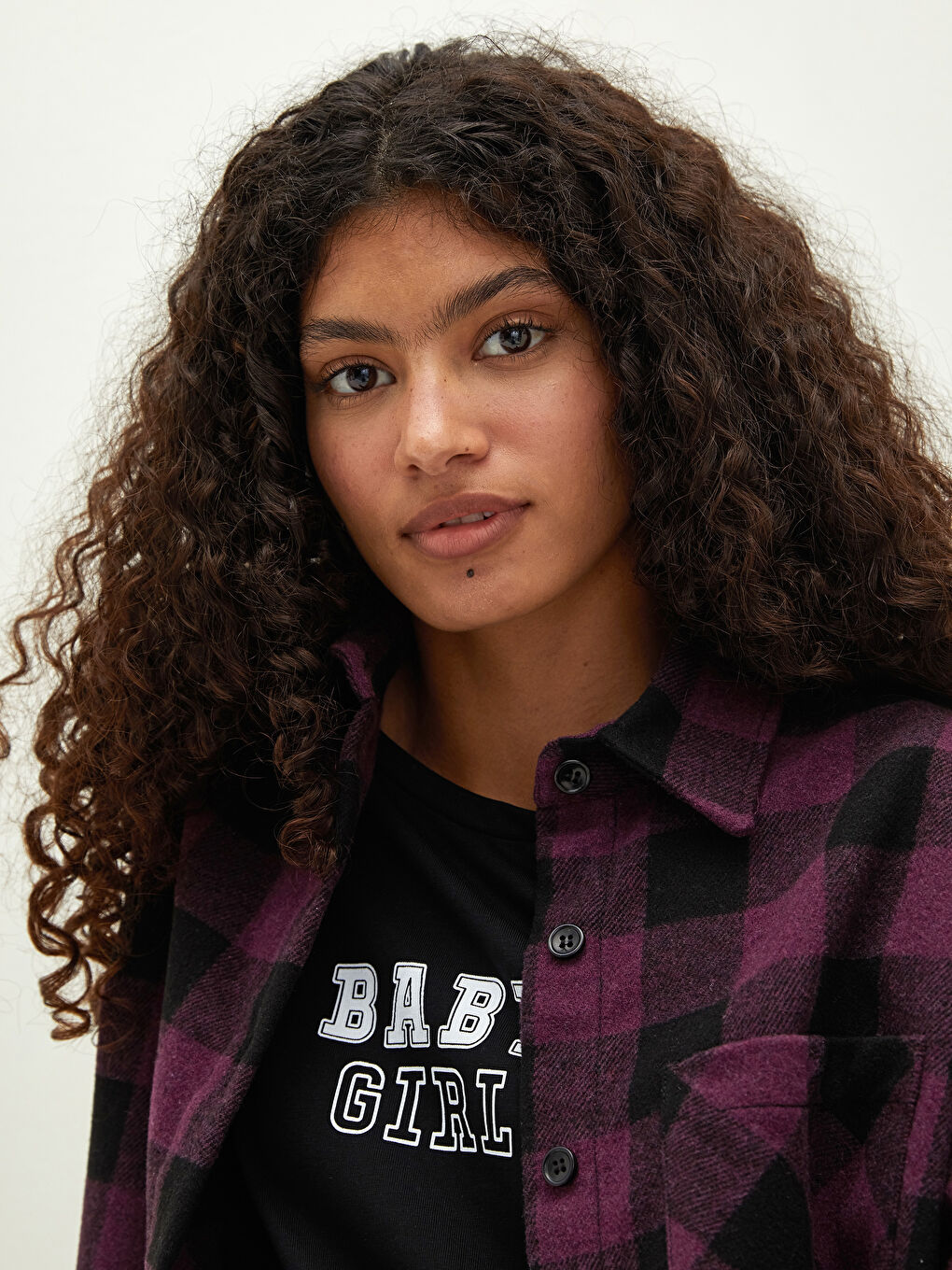 LCW Vision Plaid Long Sleeve Gabardin Women's Lumberjack Shirt with Front Button Closure -W1AS02Z8-LP7