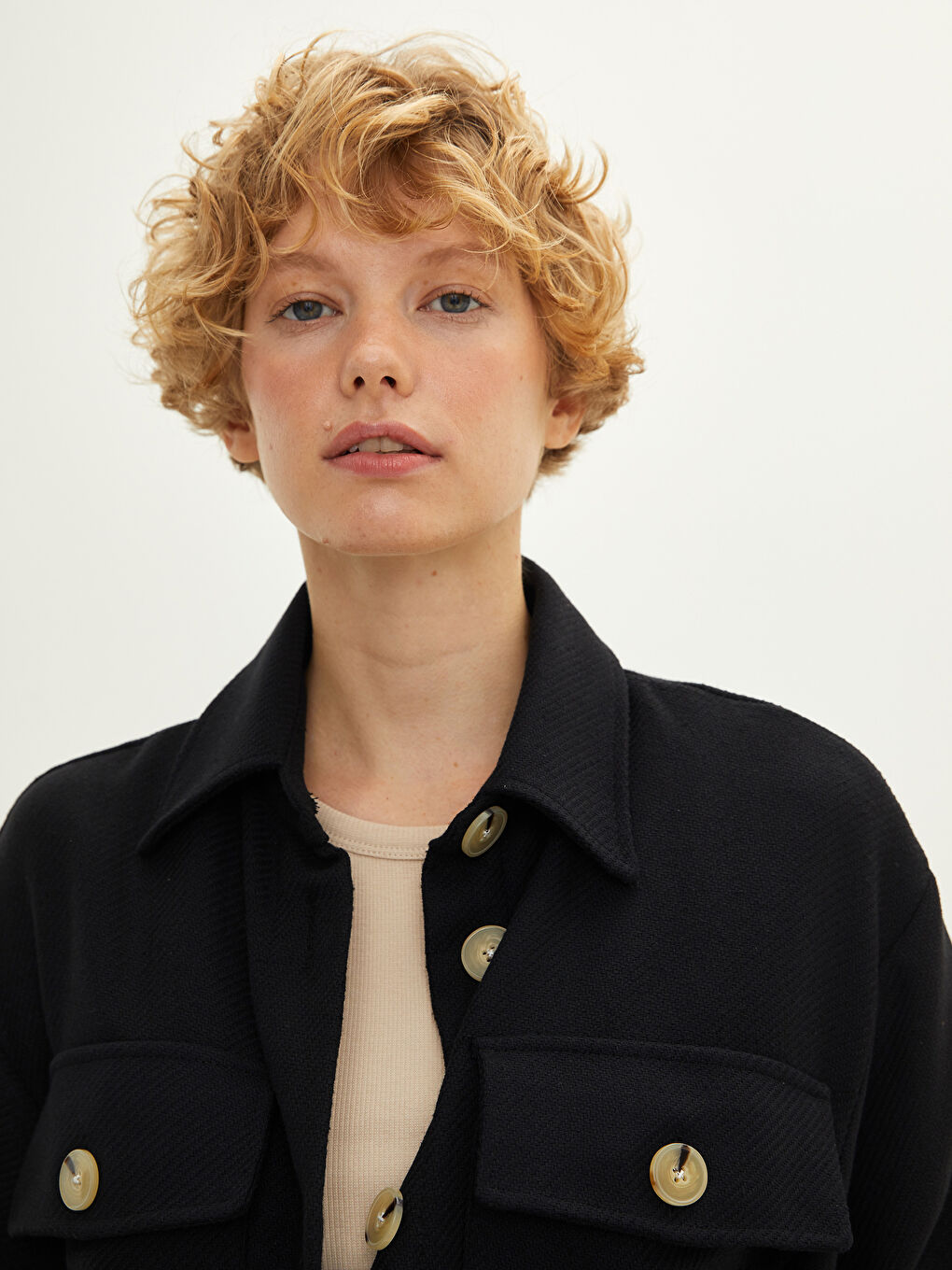 Plain Long Sleeve Women's Shirt Jacket-2