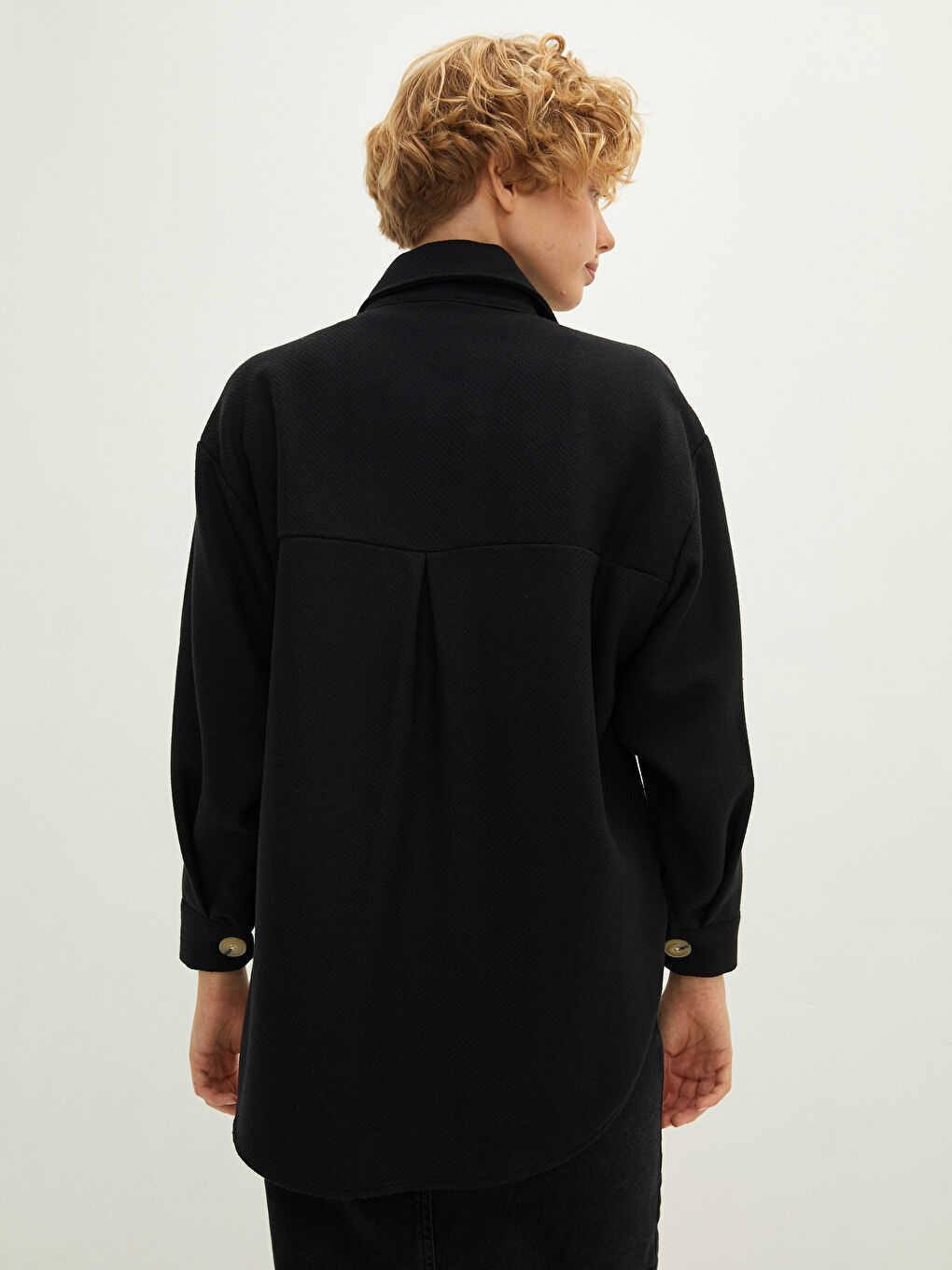 Plain Long Sleeve Women's Shirt Jacket-4
