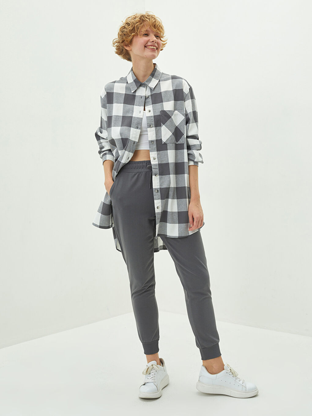 Plaid Long Sleeve Women's Shirt Tunic-3