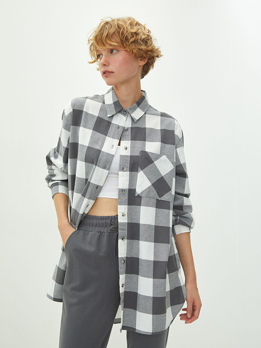 Plaid Long Sleeve Women's Shirt Tunic-1