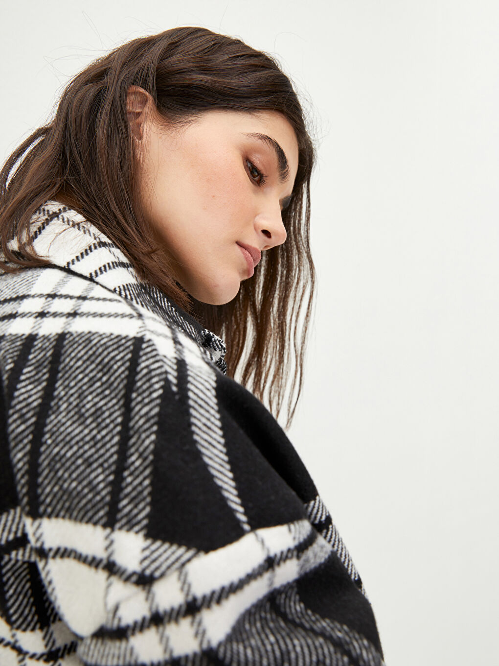 Button Front Plaid Long Sleeve Twill Fabric Women's Lumberjack Overshirt Jacket-3