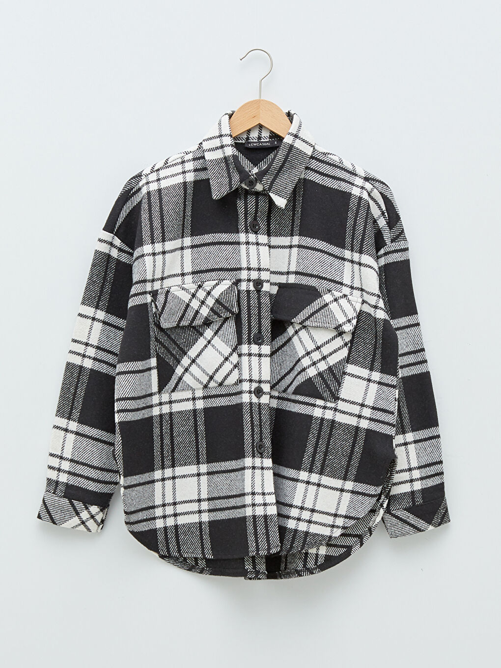 Button Front Plaid Long Sleeve Twill Fabric Women's Lumberjack Overshirt Jacket-5