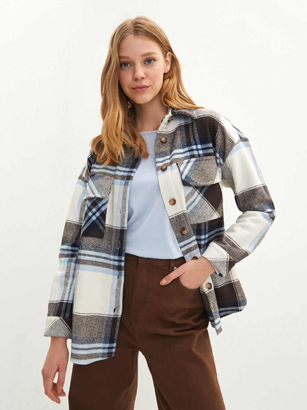 әйелдерге арналған алдыңғы түймелі торлы ұзын жеңді саржа матадан жасалған жейде-күртеше-1