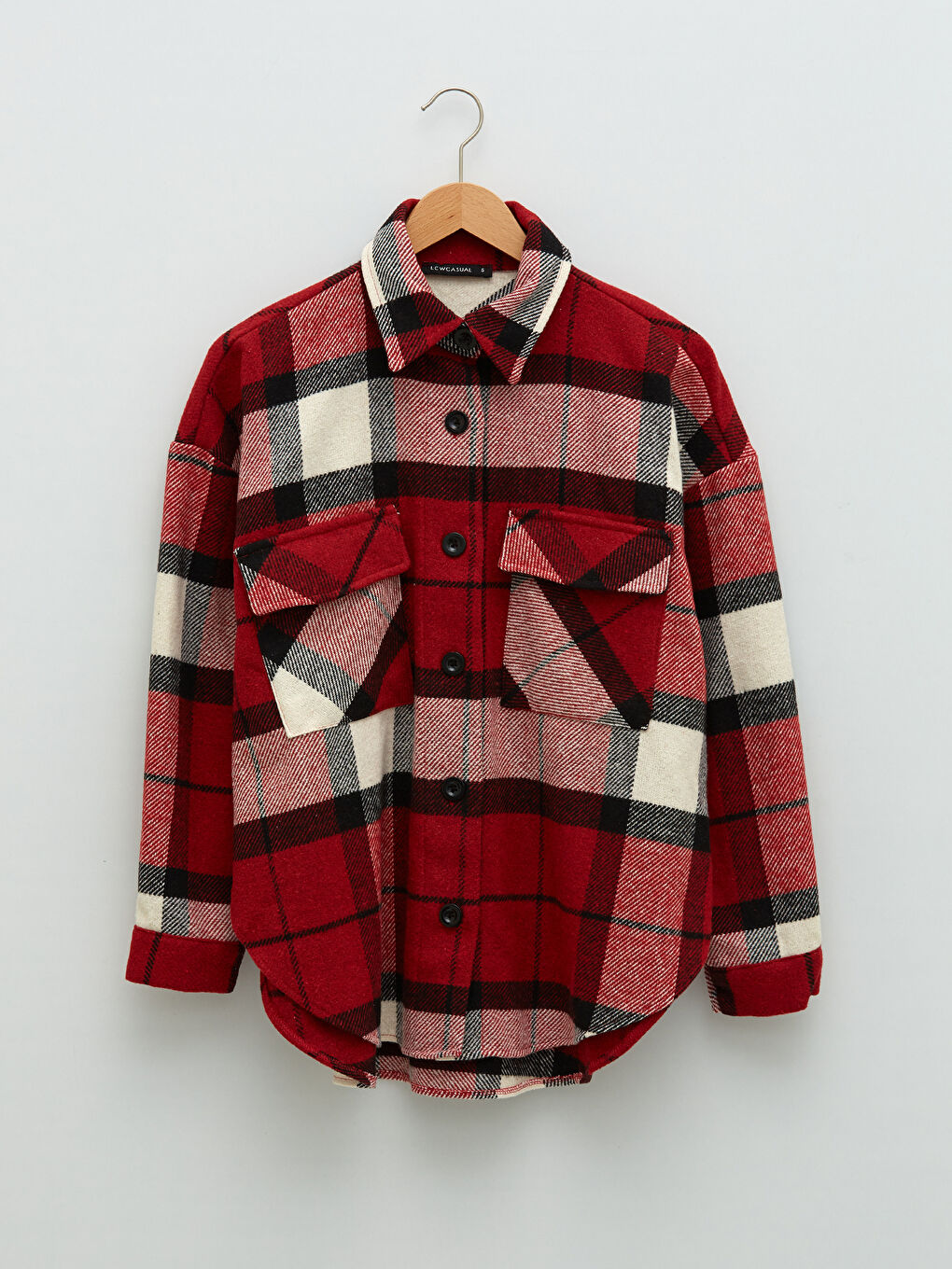 LCW Vision Front Button Closure Plaid Long Sleeve Gabardine Fabric Women's Lumberjack Shirt Jacket -W1AS13Z8-LPA