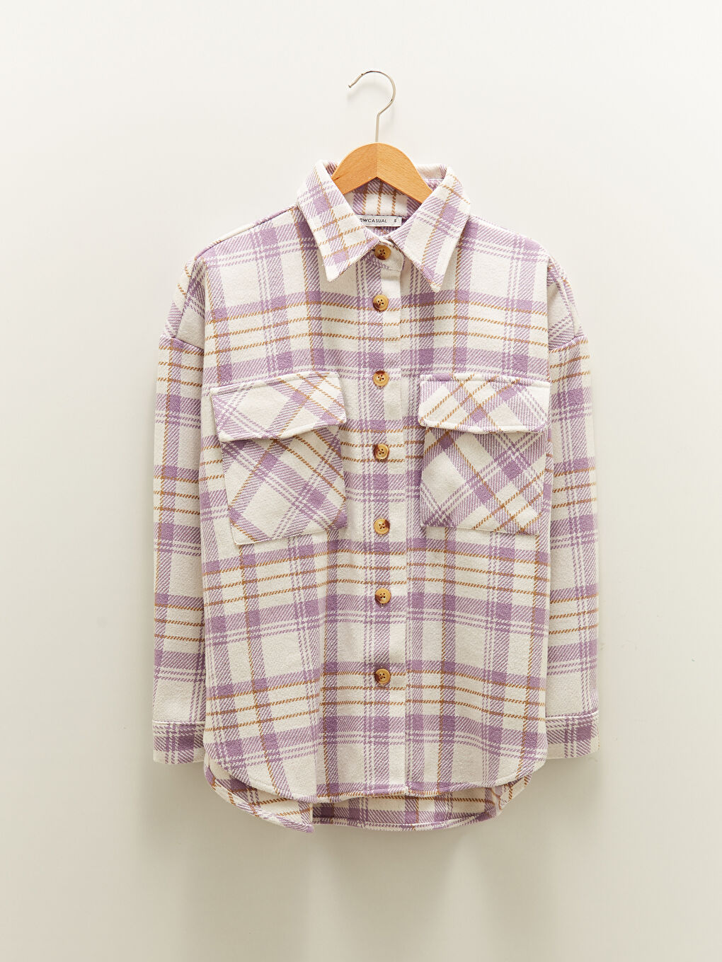 Front Button Closure Plaid Long Sleeve Gabardine Fabric Women's Flannel Shirt Jacket-5