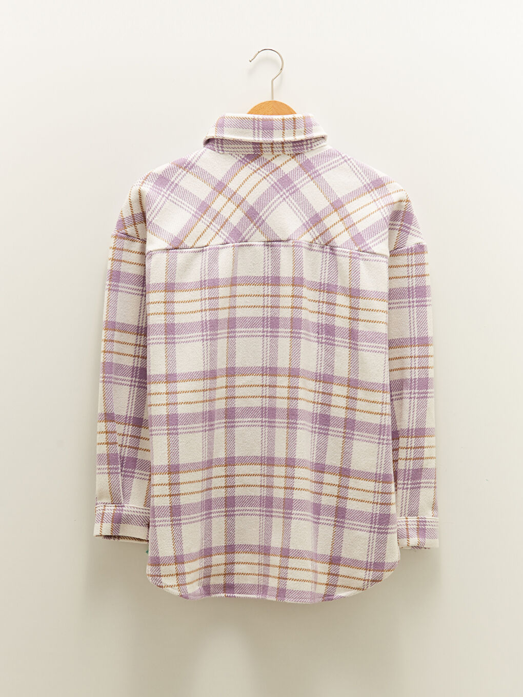Front Button Closure Plaid Long Sleeve Gabardine Fabric Women's Flannel Shirt Jacket-6