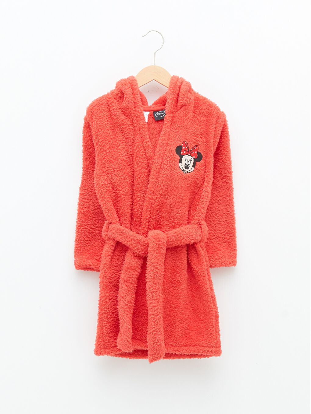 Hooded Minnie Mouse Embroidered Long Sleeve Plush Girls' Dressing Gown