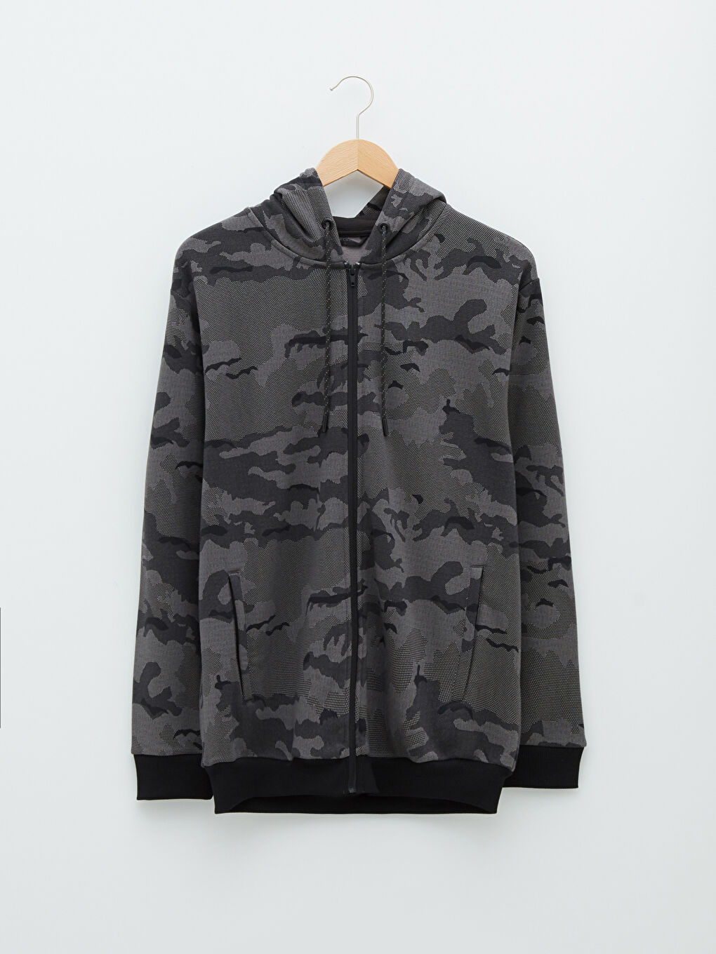 Hooded Long Sleeve Men's Thick Zip-Up Sweatshirt-5