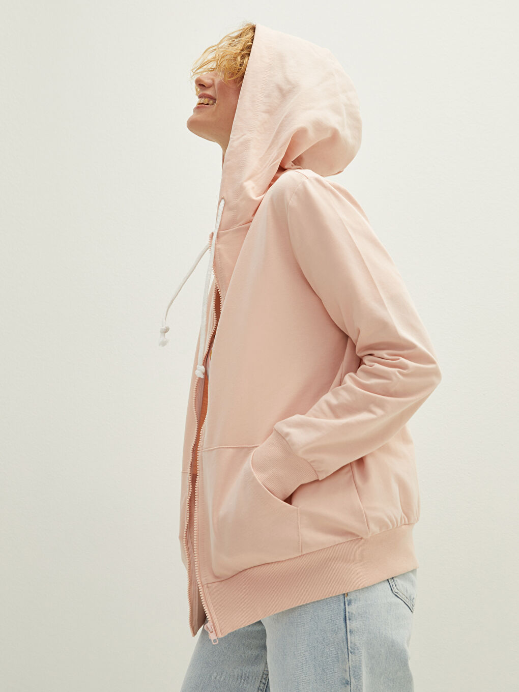 Kapuzensweatshirt Schlicht Langarm Damen Sport-Strickjacke