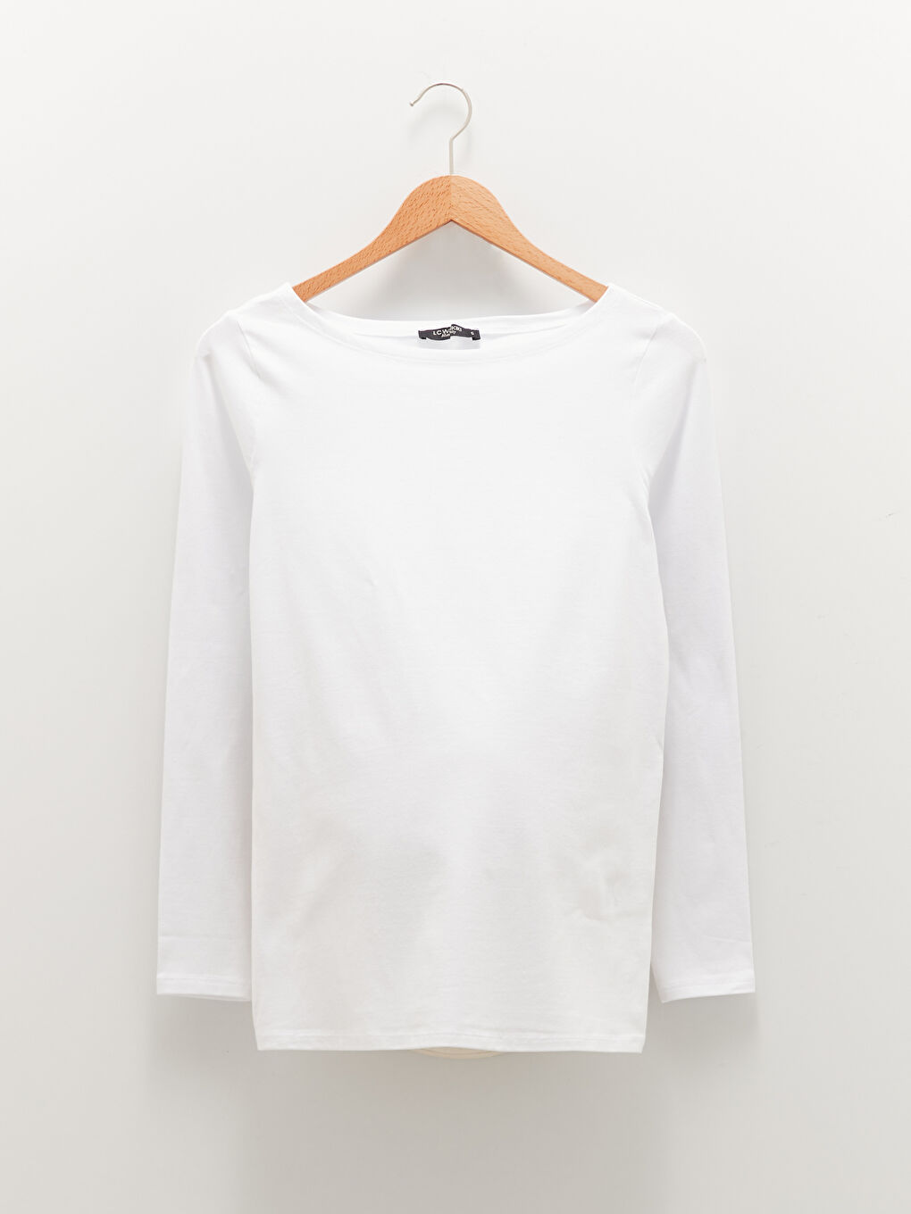 Beyaz Kayık Yaka Düz Uzun Kollu Hamile Tişört-5