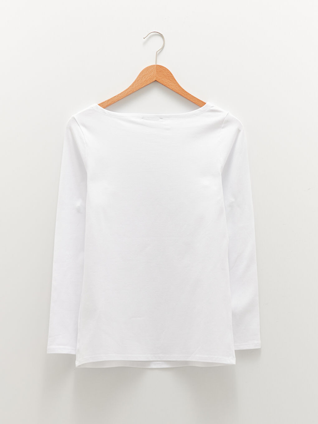 Beyaz Kayık Yaka Düz Uzun Kollu Hamile Tişört-6