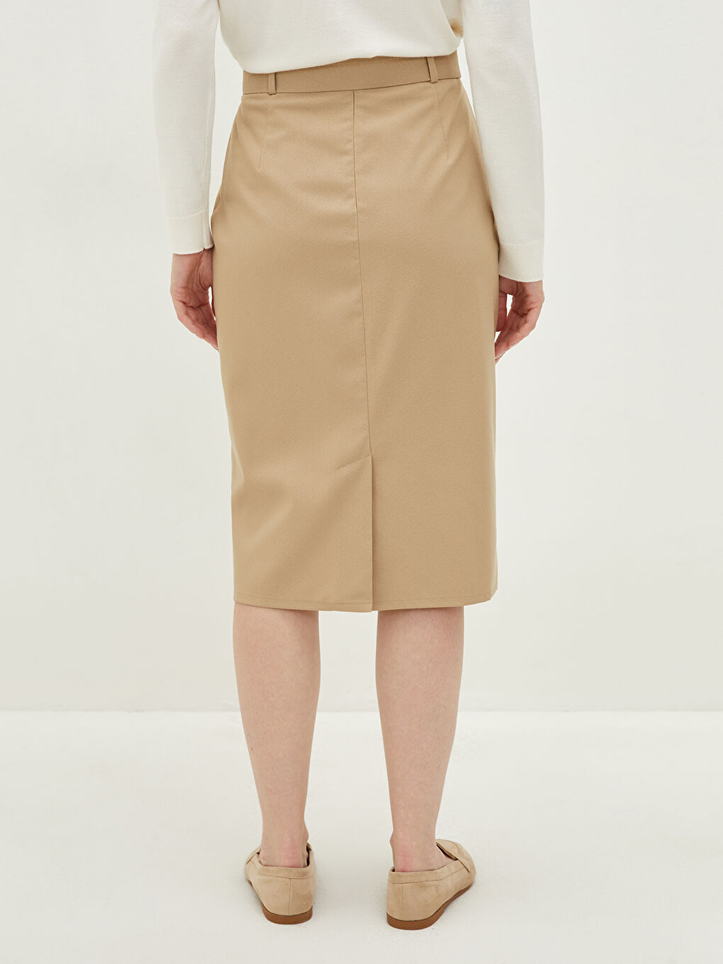 LCWAIKIKI Classic High Waist Belt Detailed Women Pencil Skirt -W1AT25Z8-GL4