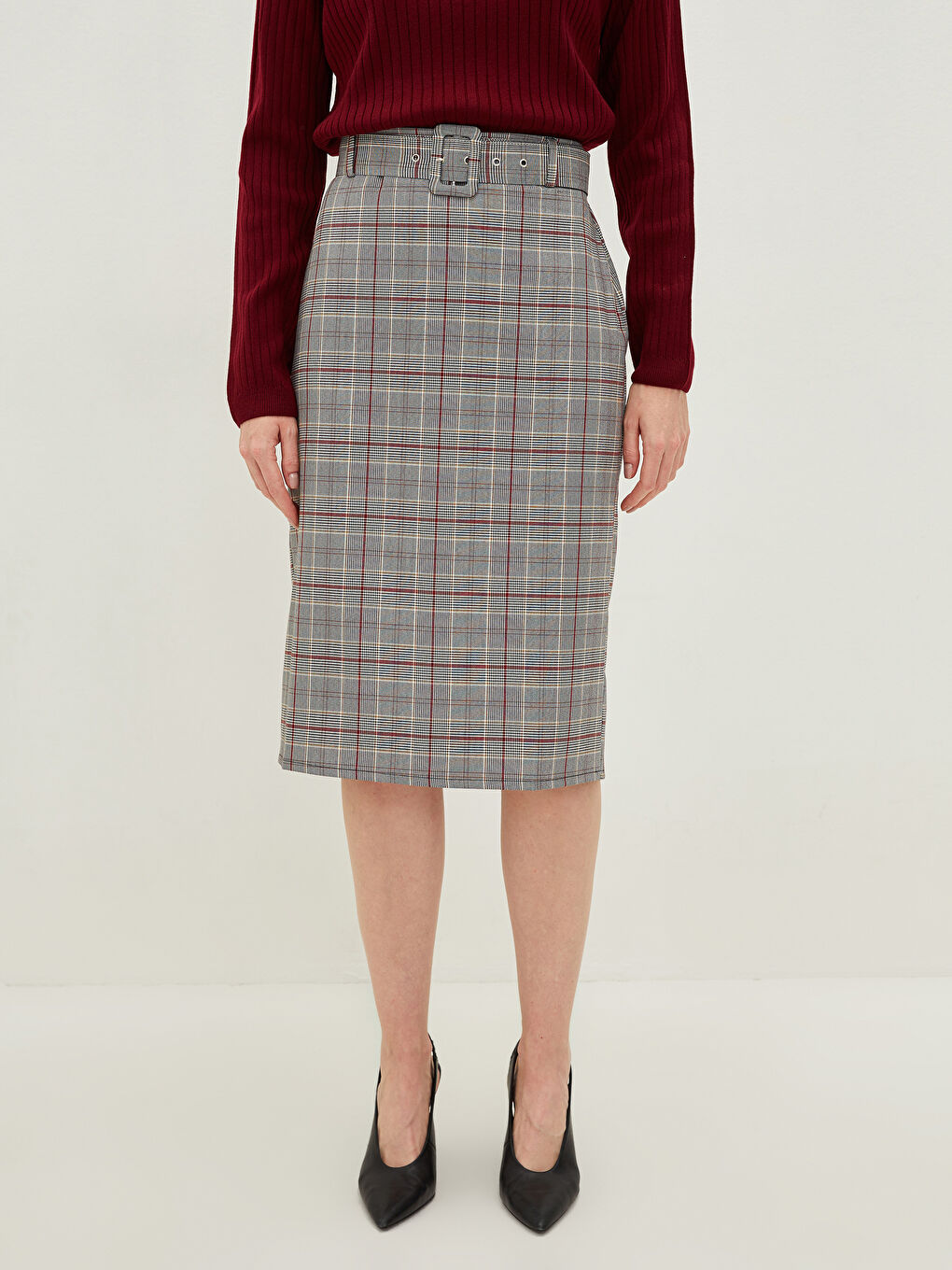 LCWAIKIKI Classic Waist Belt Plaid Women's Skirt -W1AT26Z8-LPA