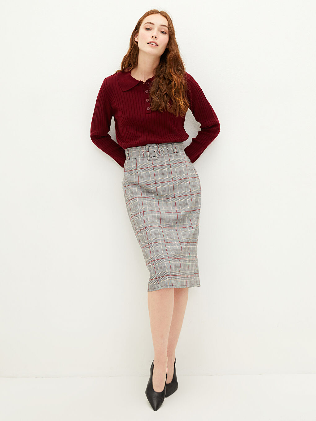 LCWAIKIKI Classic Waist Belt Plaid Women's Skirt -W1AT26Z8-LPA