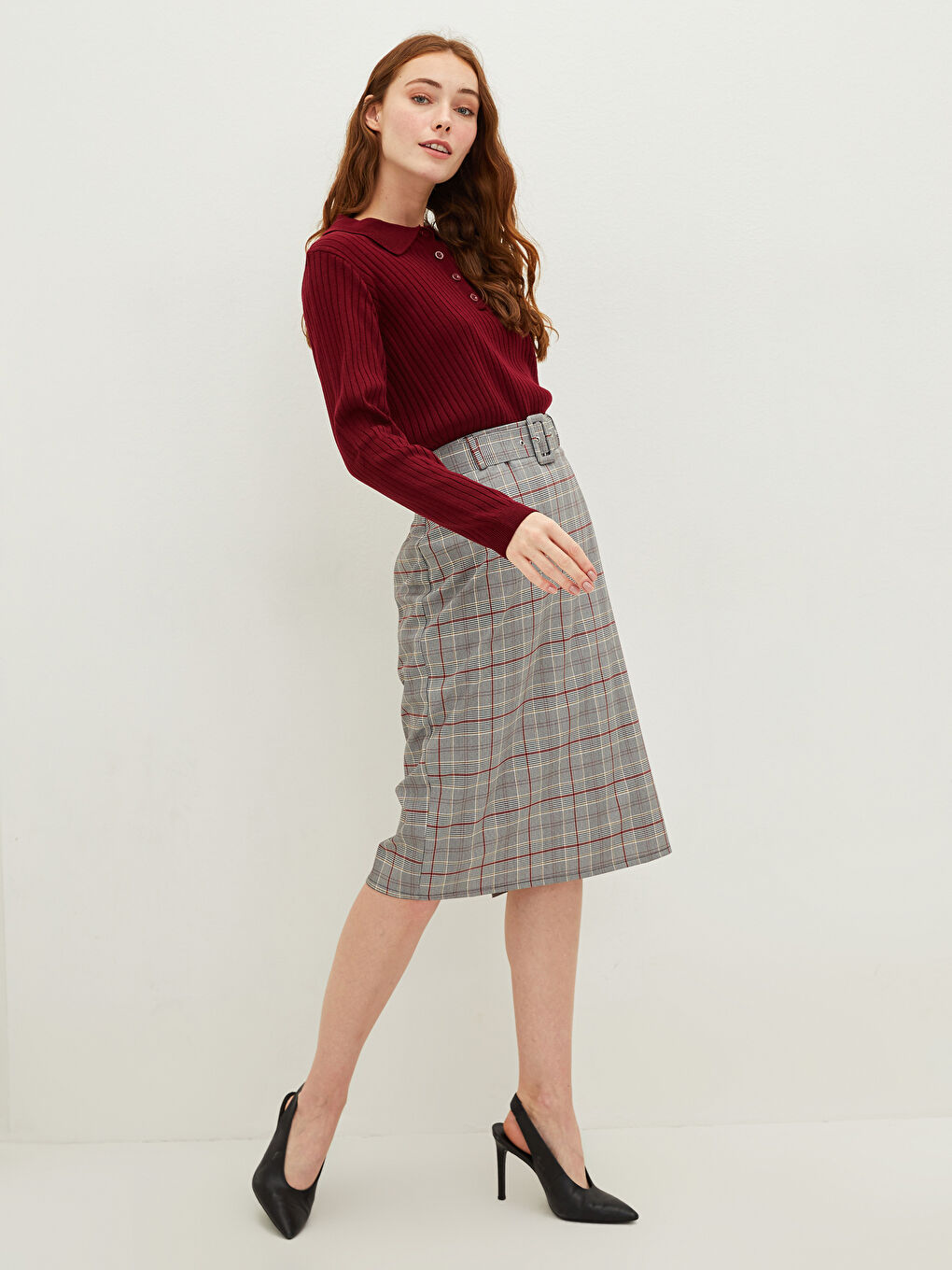 LCWAIKIKI Classic Waist Belt Plaid Women's Skirt -W1AT26Z8-LPA