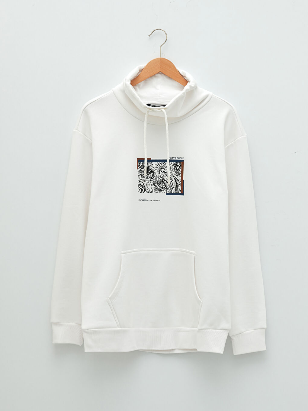 Ekru Keşiş Yaka Uzun Kollu Baskılı Erkek Kalın Sweatshirt-5