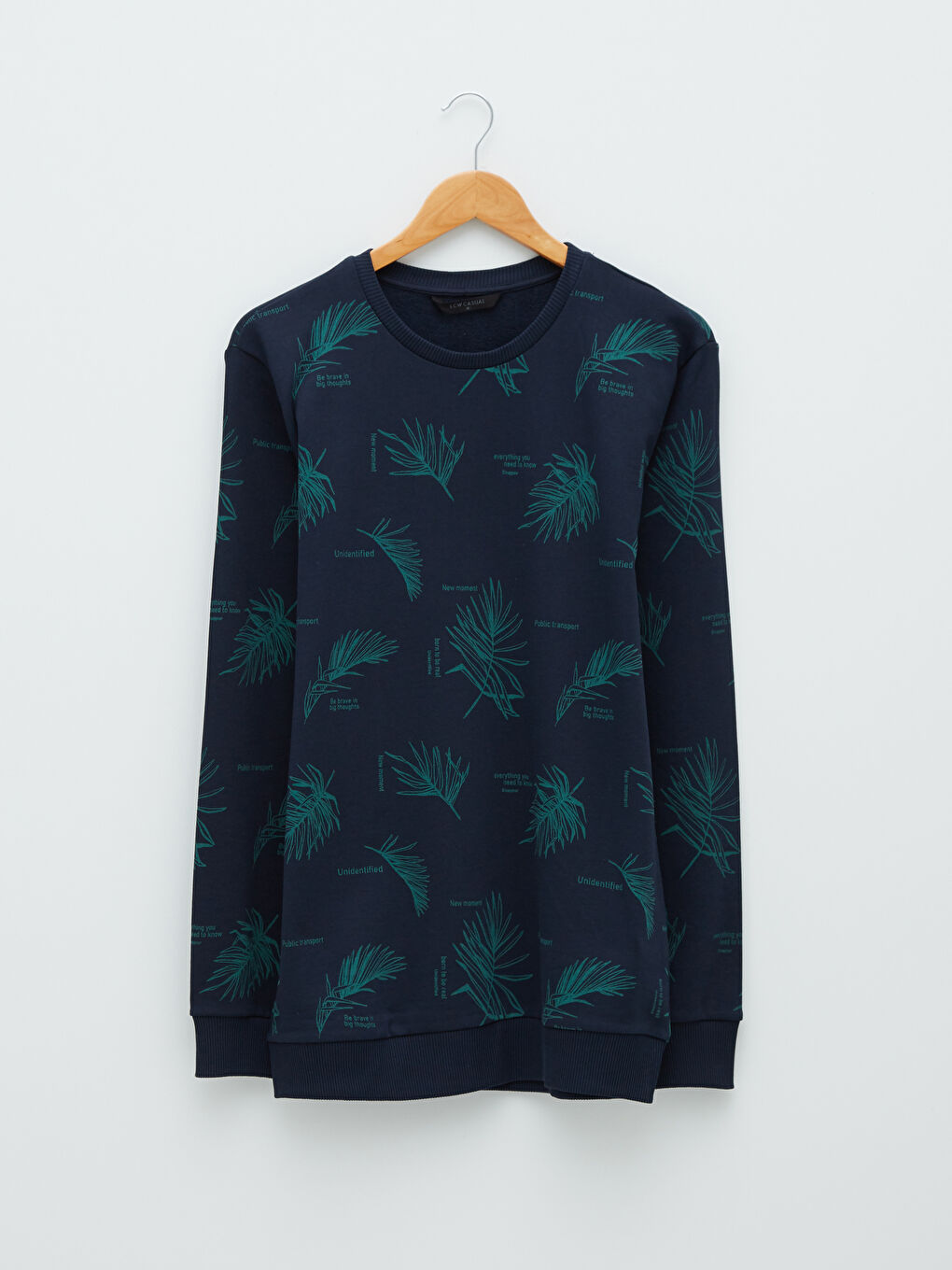 Lacivert Bisiklet Yaka Uzun Kollu Baskılı Kalın Erkek Sweatshirt-5