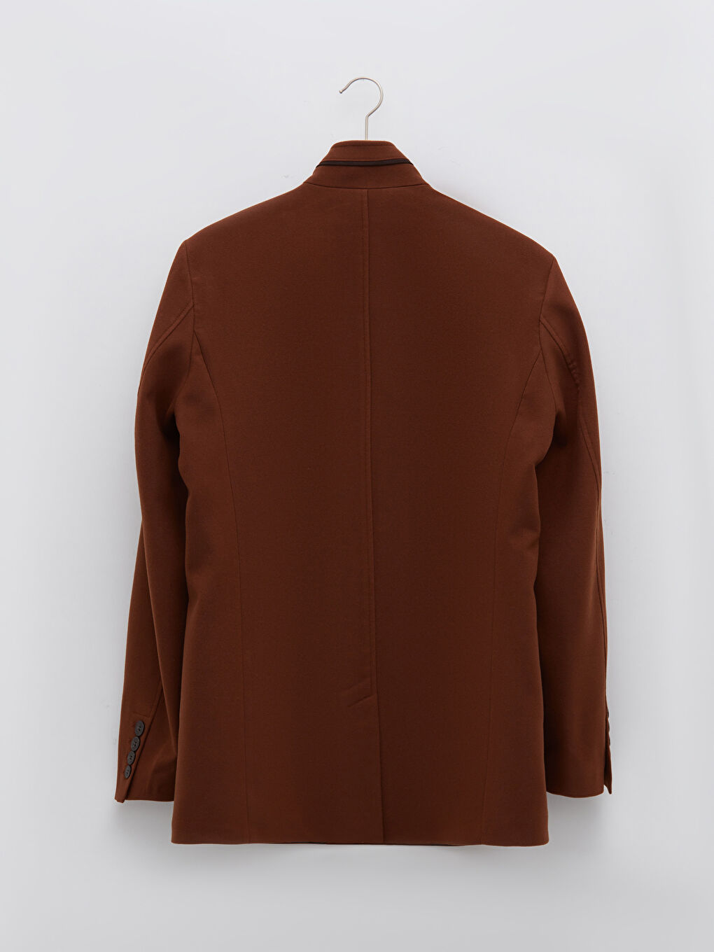 Kahverengi Standart Kalıp Dik Yaka Erkek Kaşe Kaban-6