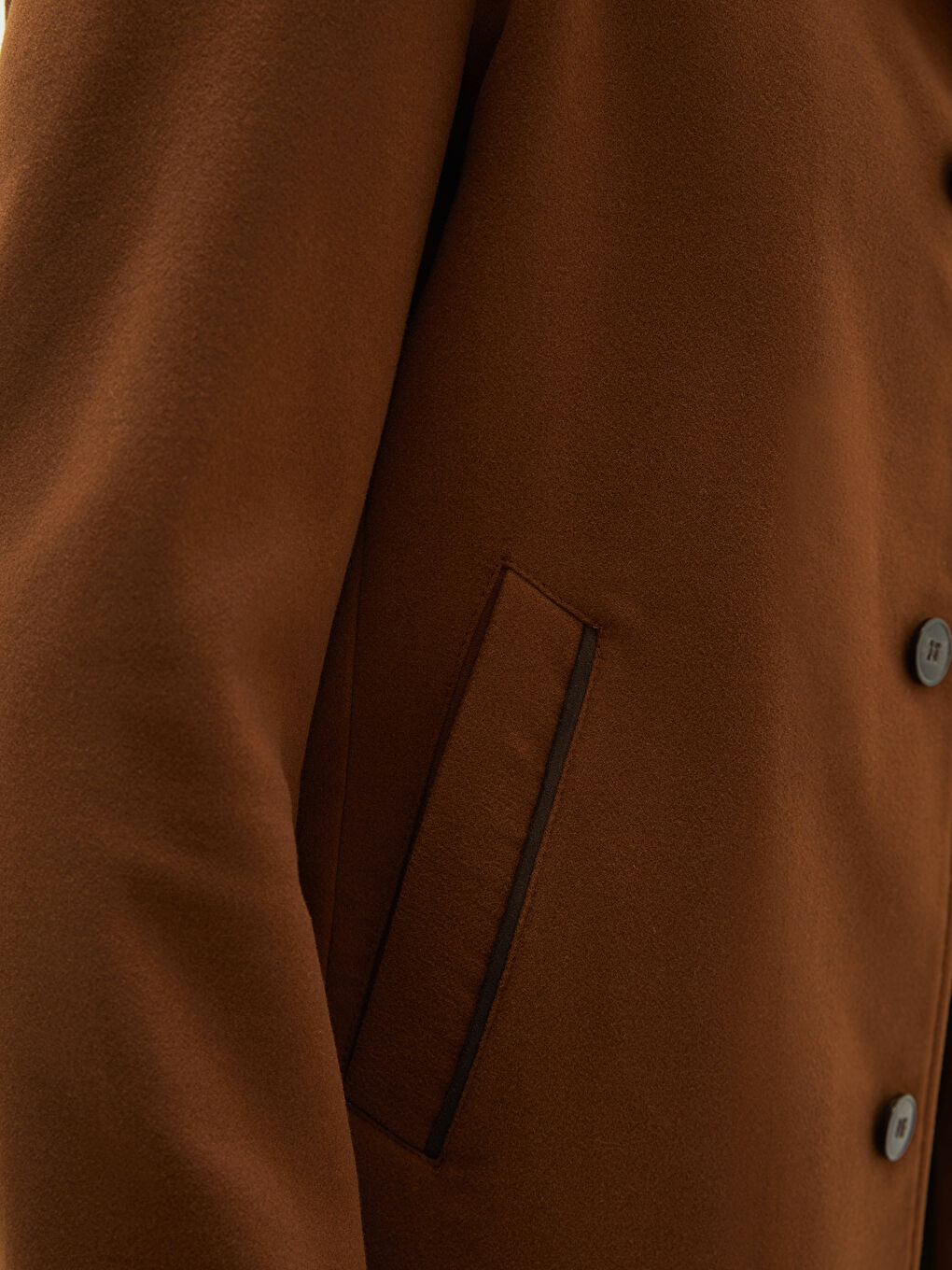 Kahverengi Standart Kalıp Dik Yaka Erkek Kaşe Kaban-3