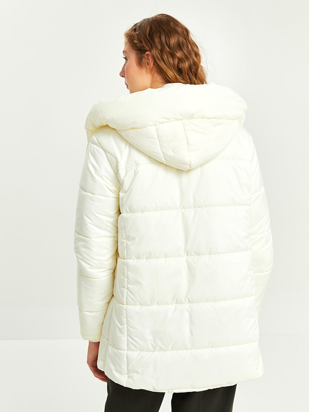 Women's Hooded Plain Puffer Coat-5