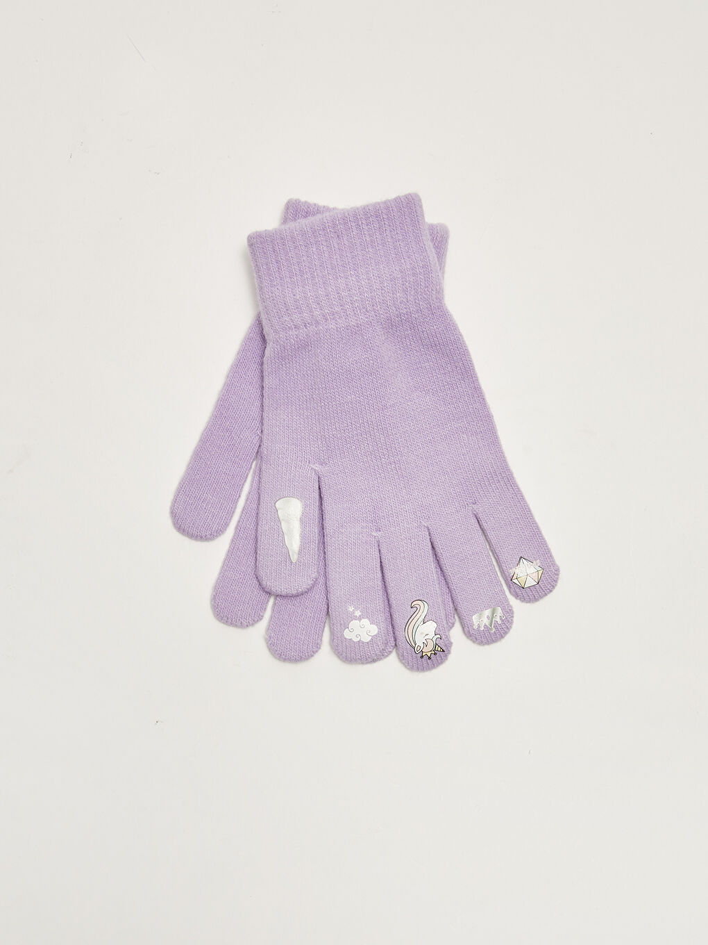 Lila Kız Çocuk Baskılı Triko Eldiven