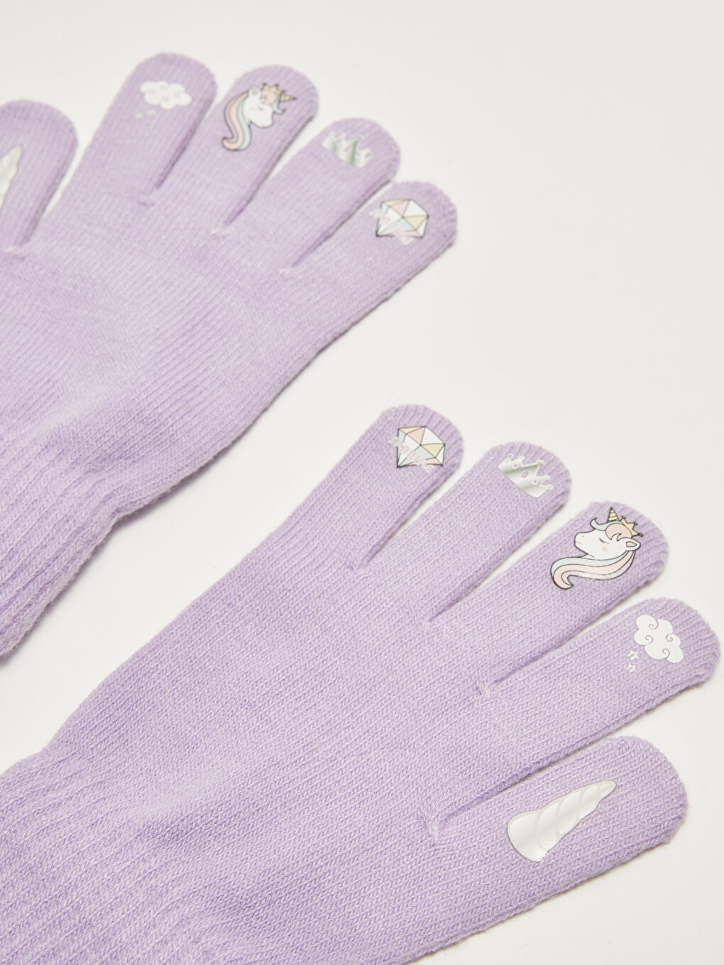 Lila Kız Çocuk Baskılı Triko Eldiven-1