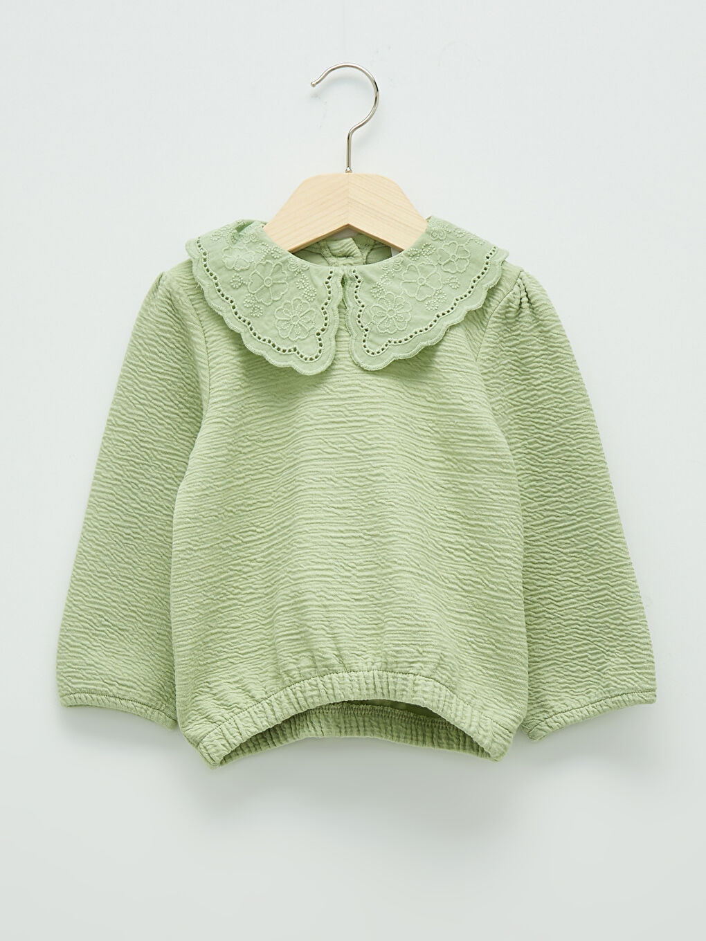 Bebe Collar Long Sleeve Embroidery Detailed Baby Girl Sweatshirt