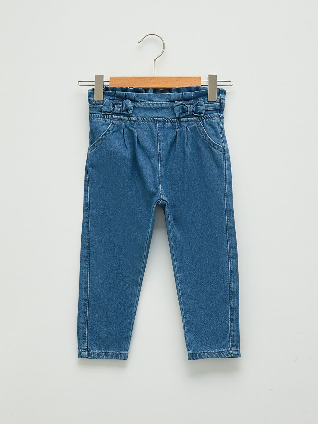 İndigo Beli Lastikli Baskılı Pamuklu Kız Bebek Jean Pantolon