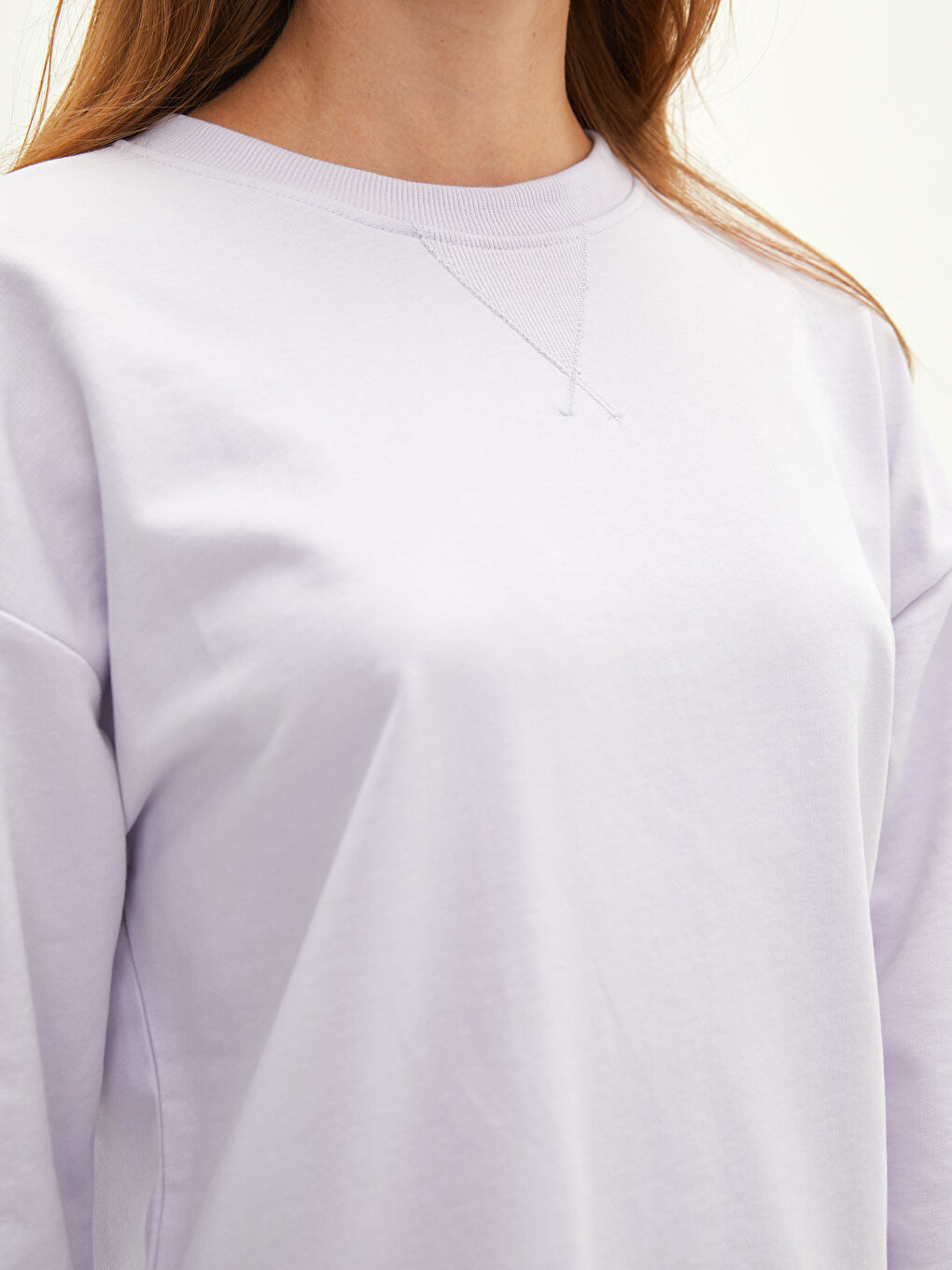 Әйелдерге арналған өрнексіз дөңгелек жағалы ұзын жең свитшот-3