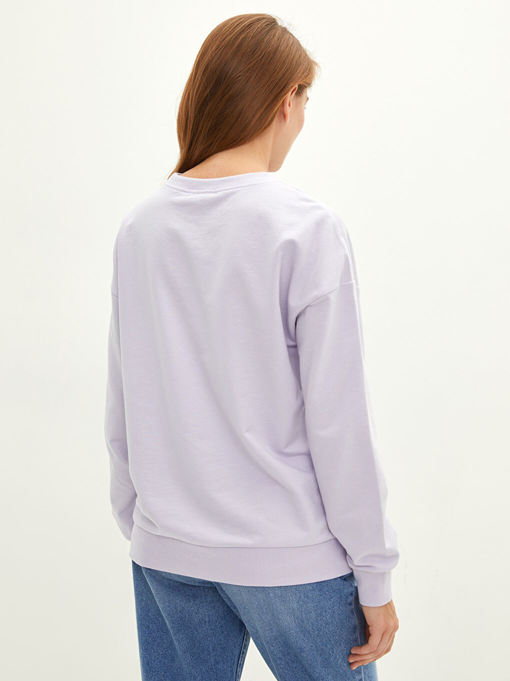 Әйелдерге арналған өрнексіз дөңгелек жағалы ұзын жең свитшот-4