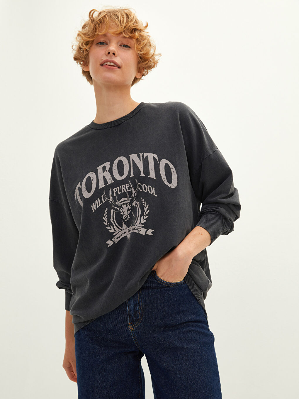 LCW Vision Rundhalsausschnitt Bedruckt Langarm Damen Sweatshirt -W1AU12Z8-DC4