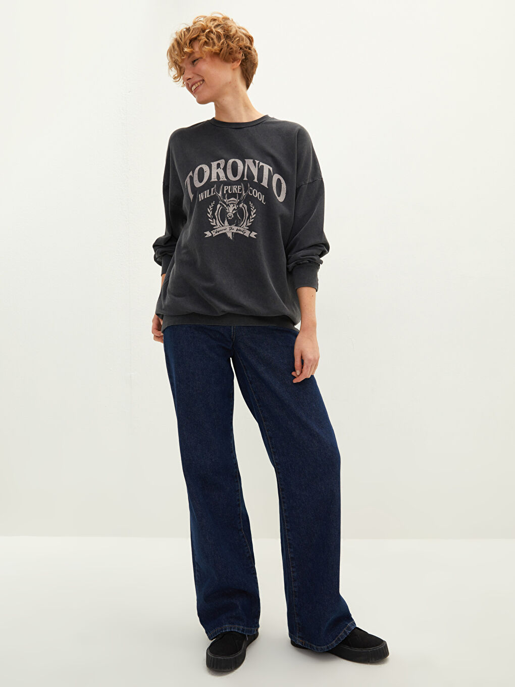 LCW Vision Rundhalsausschnitt Bedruckt Langarm Damen Sweatshirt -W1AU12Z8-DC4