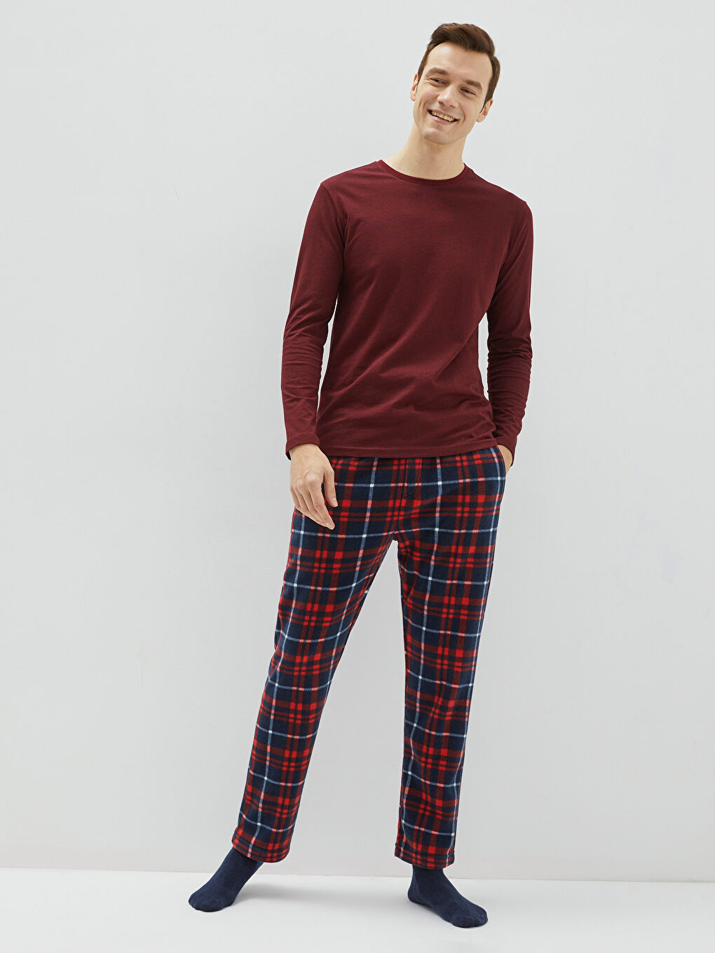 Standard Pattern Plaid Men's Fleece Pajama Bottom