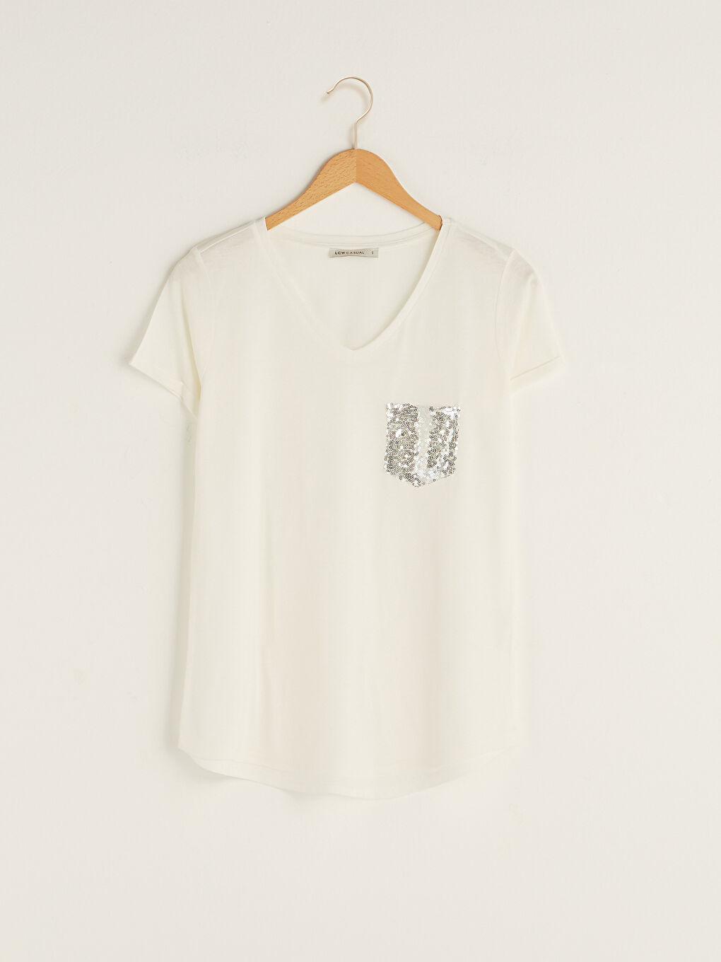 Әйелдерге арналған V мойынды кестеленген қысқа жең футболка-5