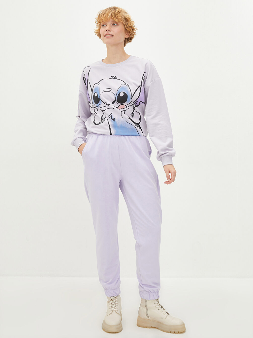 Lila Beli Lastikli Düz Cep Detaylı Kadın Eşofman Altı