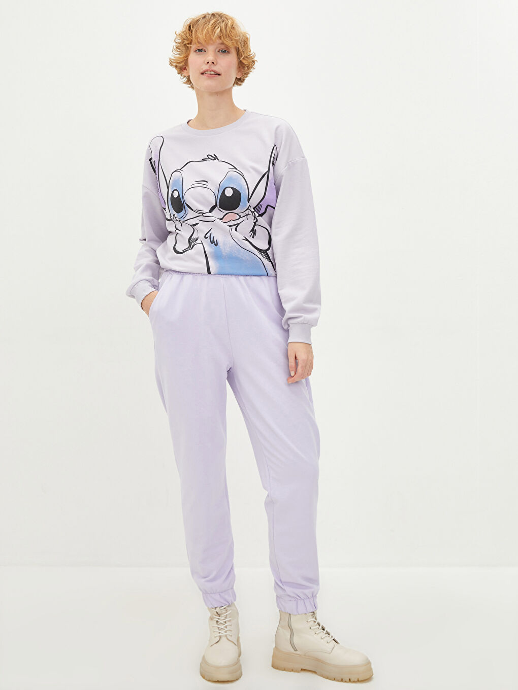 Lila Beli Lastikli Düz Cep Detaylı Kadın Eşofman Altı-1