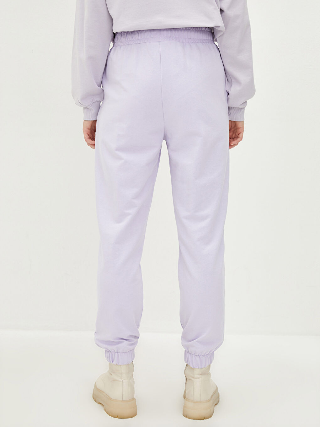 Lila Beli Lastikli Düz Cep Detaylı Kadın Eşofman Altı-4