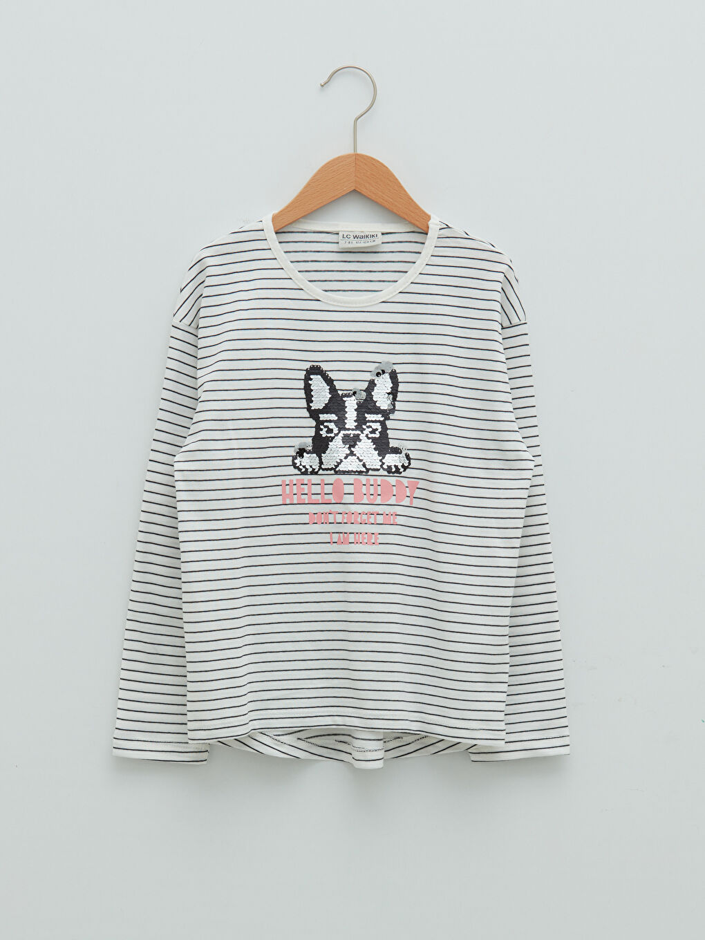 Siyah Bisiklet Yaka Çift Yönlü Payetli Uzun Kollu Kız Çocuk Tişört-1