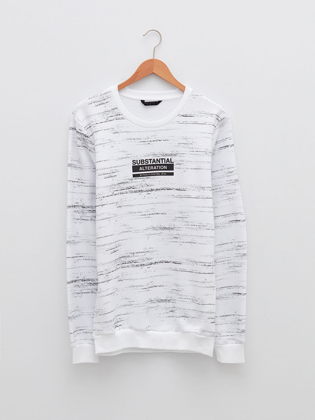 Beyaz Bisiklet Yaka Uzun Kollu Erkek Kalın Sweatshirt-5