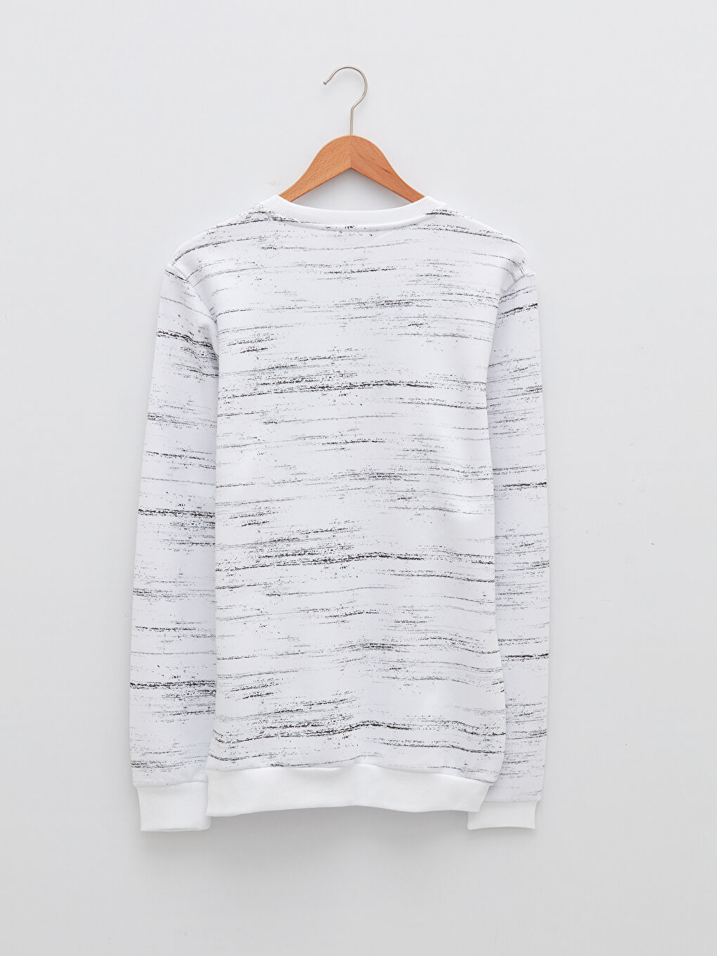 Beyaz Bisiklet Yaka Uzun Kollu Erkek Kalın Sweatshirt-6