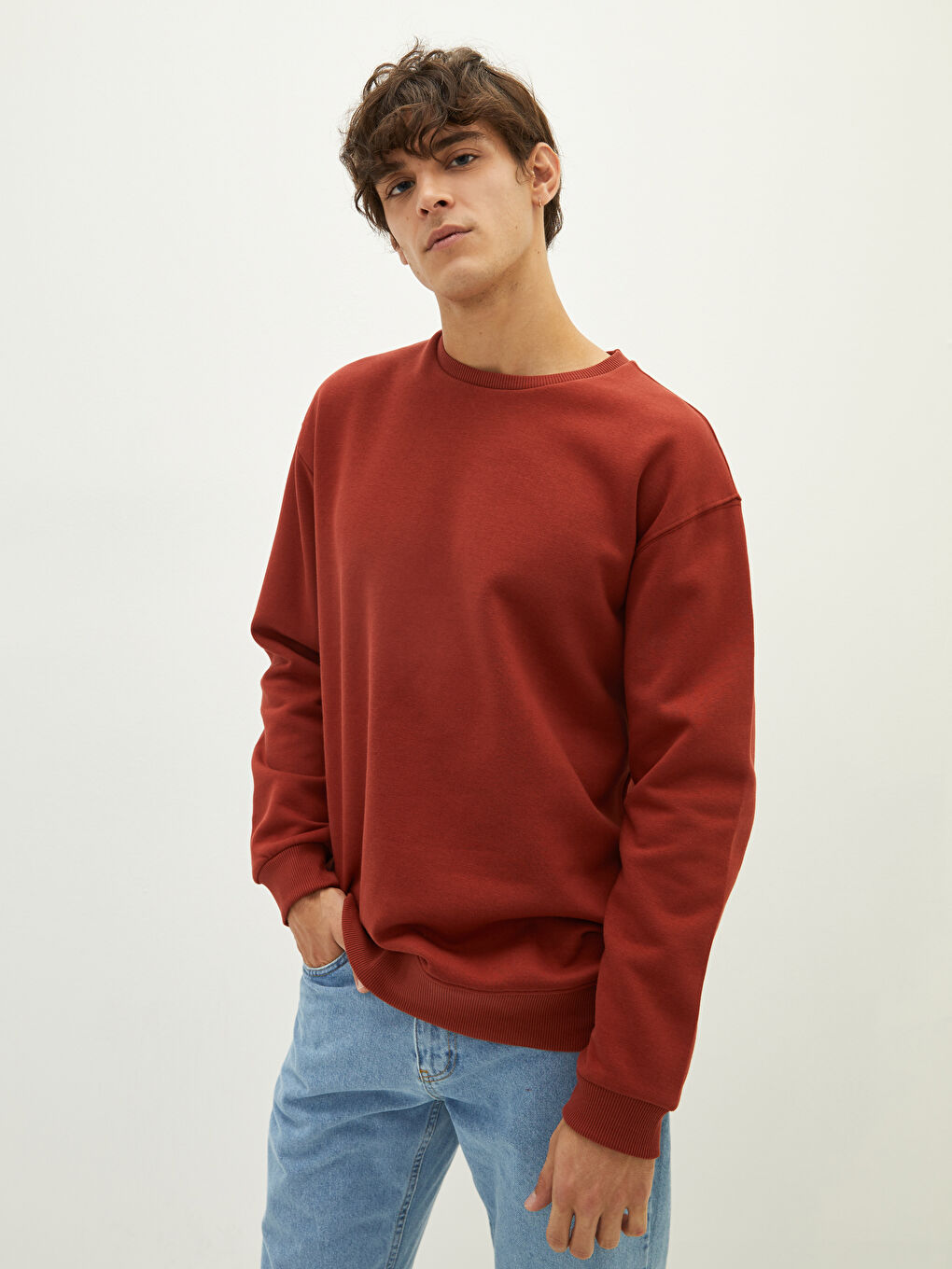 LCW Casual Koyu Turuncu Bisiklet Yaka Uzun Kollu Basic Kalın Erkek Sweatshirt - 2