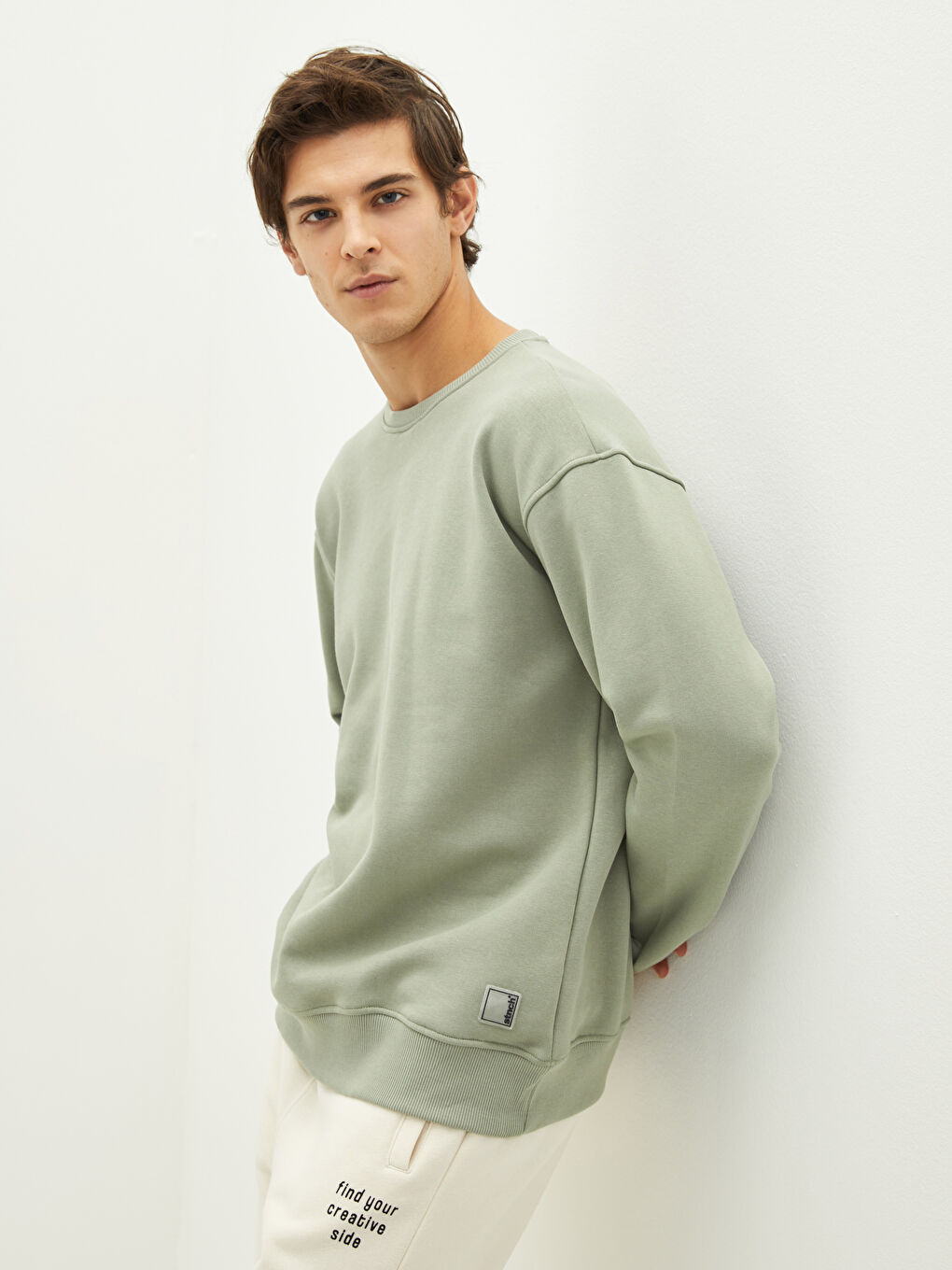 Crew Neck Long Sleeve Basic Thick Men's Thick Sweatshirt