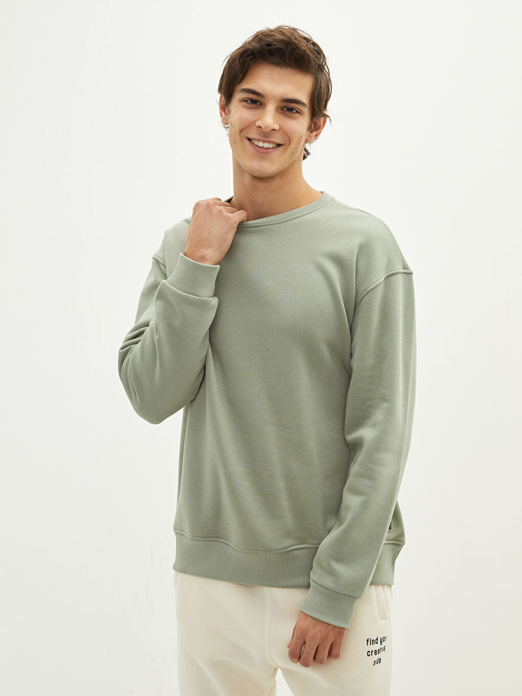 Crew Neck Long Sleeve Basic Thick Men's Thick Sweatshirt-1