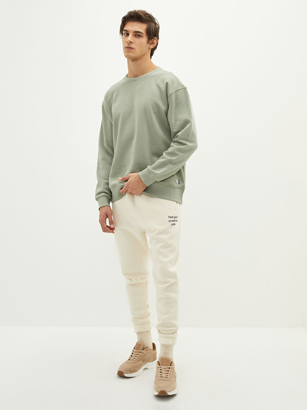 Crew Neck Long Sleeve Basic Thick Men's Thick Sweatshirt-2