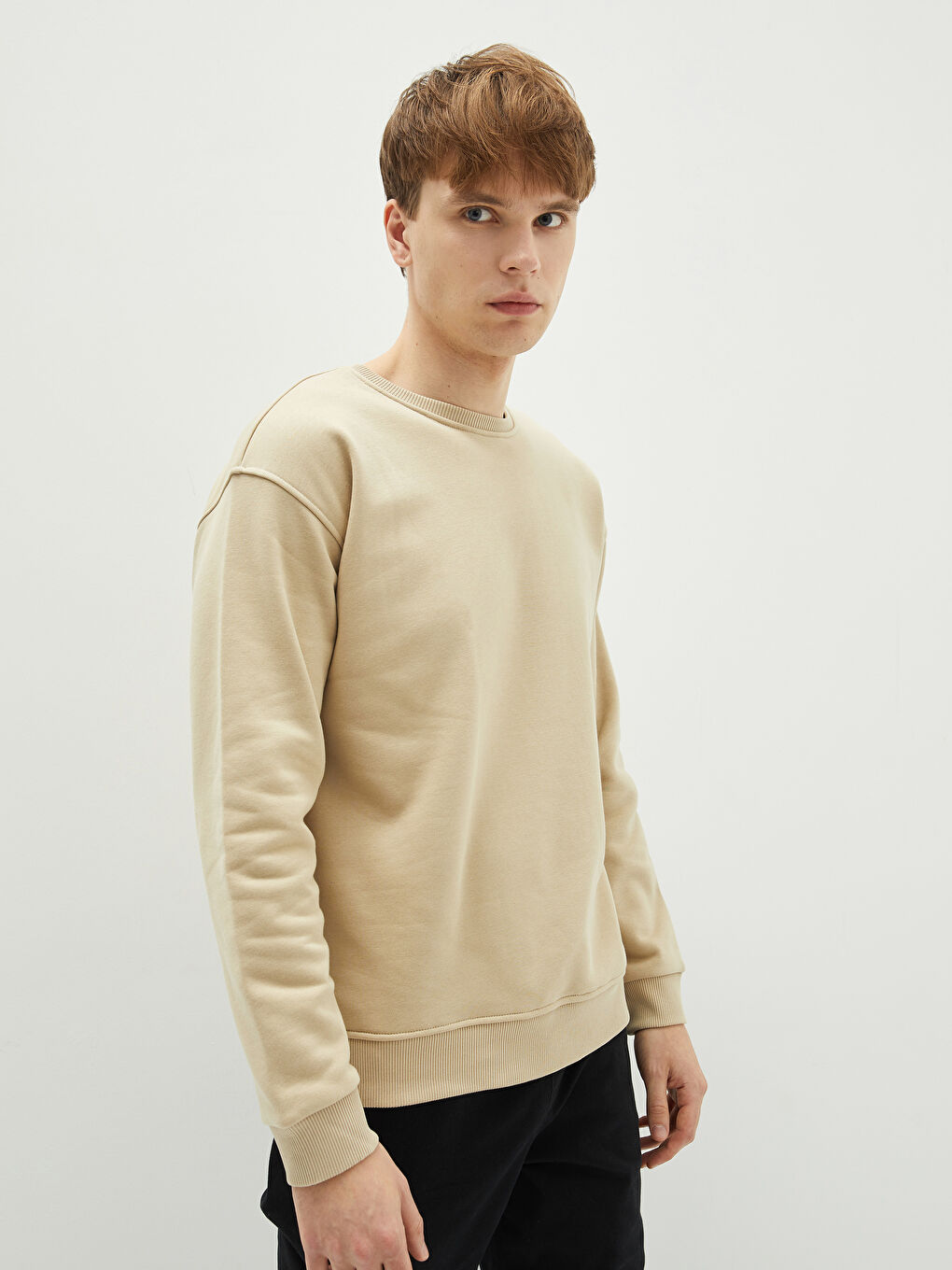 LCW Casual Bej Bisiklet Yaka Uzun Kollu Basic Kalın Erkek Sweatshirt - 3