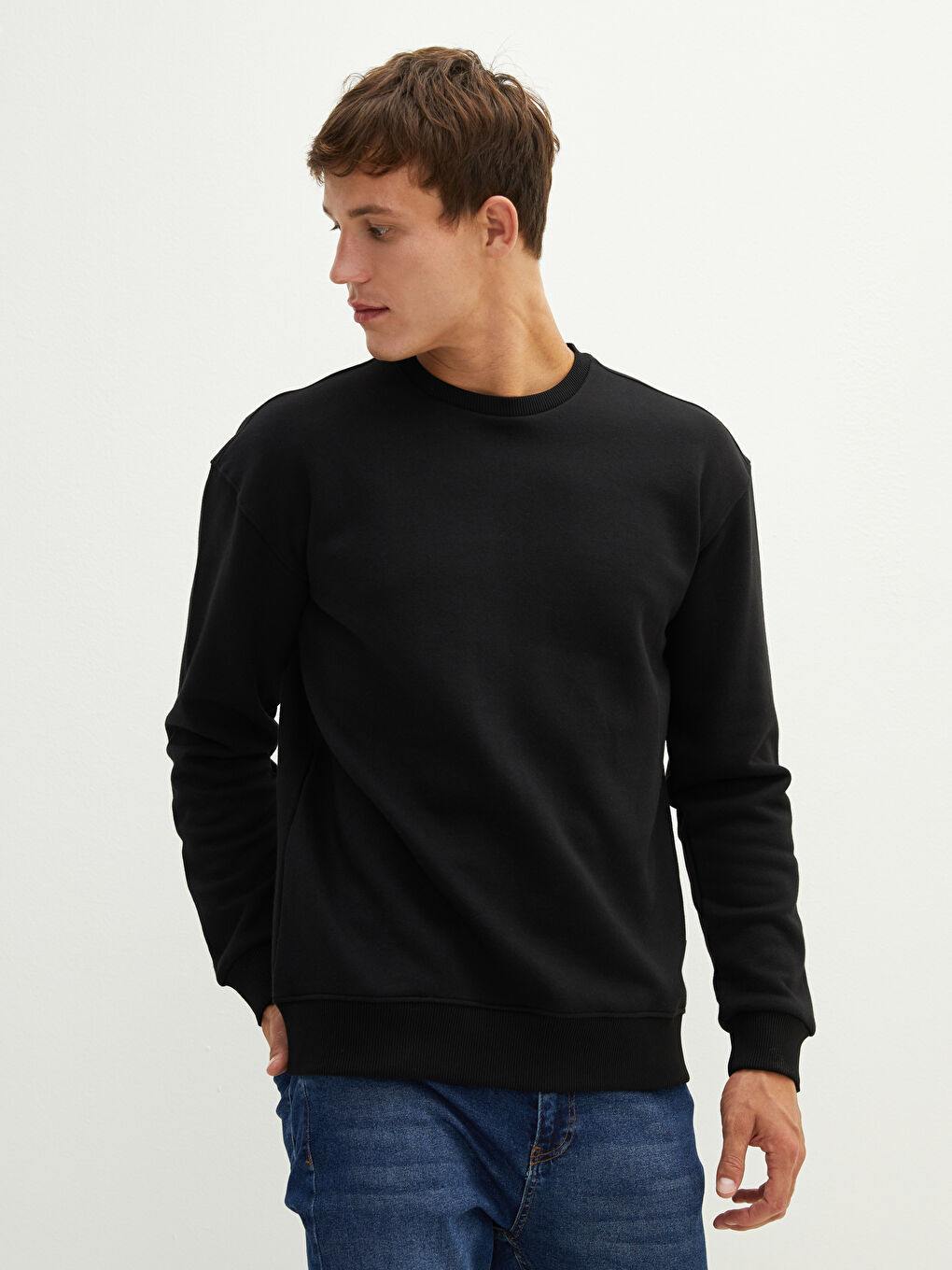 Crew Neck Long Sleeve Basic Thick Men's Thick Sweatshirt